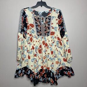 Patrons of Peace Vermont Long Sleeve Boho Floral Print Dress SZ M Hippie Peasant